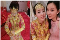 Câu dâu xinh đẹp mặc “áo giáp vàng” trong ngày cưới