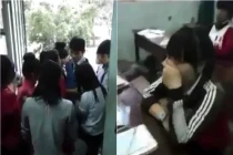 Xôn xao clip học sinh khóc, níu giữ thầy đánh trò
