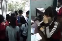 Xôn xao clip học sinh khóc, níu giữ thầy đánh trò