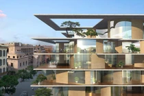 Chung cư độc bao quanh bởi kính và cây xanh