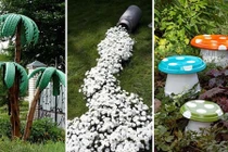 Tận dụng "phế thải" trang trí sân vườn đẹp lung linh