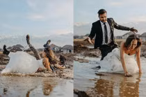 Bộ ảnh cô dâu chú rể ngã nhào xuống vũng bùn gây sốt