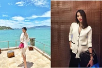 Mang bầu 6 tháng nhưng Lan Khuê vẫn ăn mặc sành điệu vô cùng