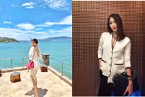 Mang bầu 6 tháng nhưng Lan Khuê vẫn ăn mặc sành điệu vô cùng