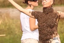 Cô gái để 10.000 con ong phủ kín ngực trần thay cho áo