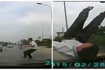 Liều lĩnh lao bổ vào đầu ô tô “ăn vạ” ở HN