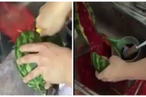 Kinh hoàng dưa hấu nguyên vỏ bổ ra như “nước sinh tố“