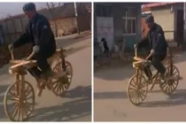 Mục sở thị chiếc xe đạp bằng gỗ bon bon trên đường