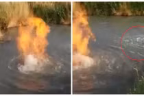 Hồ nước bỗng nhiên bốc lửa sôi sùng sục gây tò mò