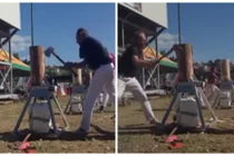 Kinh ngạc người đàn ông 1 tay bổ gỗ siêu nhanh