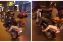 Phẫn nộ trai trẻ chở theo vợ con còn bốc đầu xe