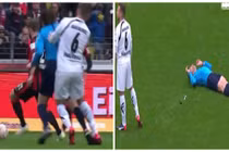 Cầu thủ lao như tên bắn, đâm sầm vào trọng tài