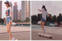 Mê mẩn gái xinh chân dài trắng muốt trượt ván