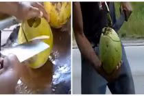 Những cách bổ dừa siêu độc đáo