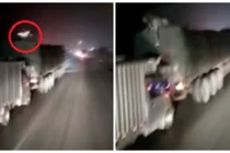 Màn trộm hàng từ xe đang chạy như phim hành động