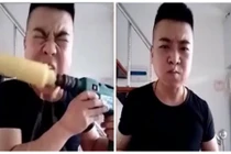 Dị nhân Trung Quốc ăn hết bắp ngô trong vòng 10 giây