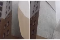 Kinh hoàng tòa cao ốc bị gió thổi bay từng mảng tường