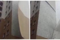 Kinh hoàng tòa cao ốc bị gió thổi bay từng mảng tường