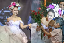 Thanh Vân Hugo được con trai tặng hoa khi làm vedette