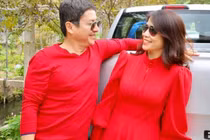 Chí Trung diện áo đỏ hạnh phúc bên bạn gái kém 17 tuổi