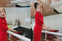Con gái Á hậu Diễm Trang nấu ăn, rửa bát thành thạo khi mới 3 tuổi