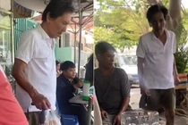 Thương Tín xuất hiện ở quán ăn bình dân, bước đi không vững