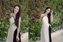 Á hậu Bùi Khánh Linh gợi cảm với áo dài cách tân cổ yếm