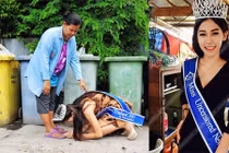 Hoa hậu Thái Lan quỳ lạy mẹ làm nghề nhặt rác