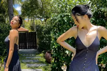 Hoa hậu Kỳ Duyên diện váy hai dây khoe vòng một lấp ló