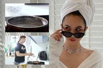 Ngọc Trinh làm vlog nấu ăn, nhà giàu mà dùng chảo "như đồng nát"