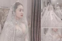 Lộ váy cưới hoàng gia tôn vòng 1 nảy nở của Khánh Thi