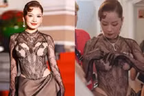 Chi Pu thành "thảm họa đầm ren", khổ sở che chắn trên thảm đỏ