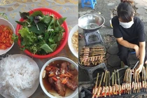 Hấp dẫn món bún chả kẹp que tre ở Hà Nội