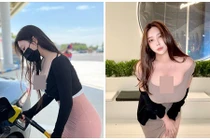 Đỏ mặt hot girl mặc hở khoe vòng ngực một mét khi đi đổ xăng