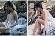 Hot girl đi tắm suối, diện đồ mỏng khoe body chữ S