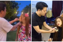 Trường Giang đút cho vợ ăn khi tổ chức tiệc tại biệt thự vườn