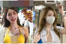 Ngượng đỏ mặt hot girl cố tình cởi áo khoe vòng một trên phố