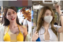 Ngượng đỏ mặt hot girl cố tình cởi áo khoe vòng một trên phố