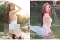 Ngượng chín mặt trước hot girl diện váy mỏng tang, đi tắm suối