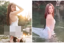 Ngượng chín mặt trước hot girl diện váy mỏng tang, đi tắm suối