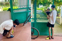 Chàng trai đạp xe 3 tiếng đến thăm chị gái vì quá nhớ cháu