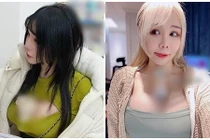 Hot girl mặc trễ nải, dùng ngực đỡ trà sữa tại quán truyện