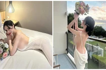 Hot girl xinh đẹp làm phù dâu, mặc váy mỏng tang hớ hênh vòng 1