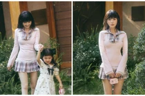 Ngọc Trinh diện đồ như nữ sinh bên con gái nuôi