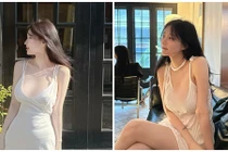 Hot girl “siêu vòng một” mặc đồ mỏng, trễ nải ở quán cà phê