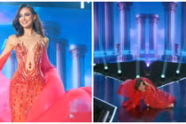 Khoảnh khắc té ngã của mỹ nhân Ukraine ở Miss Cosmo 2024