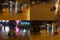 “Trắng đêm” bì bõm trong biển nước trên đường Nguyễn Hữu Cảnh