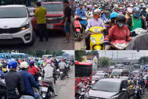 Ô tô rượt đuổi "gây lộn" giữa cầu, giao thông cửa ngõ TP HCM tê liệt