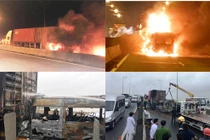 Hiện trường kinh hoàng xe khách tông container, cháy rụi trên cao tốc