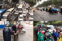 Mưa xối xả, giao thông cửa ngõ ra vào sân bay Tân Sơn Nhất hỗn loạn